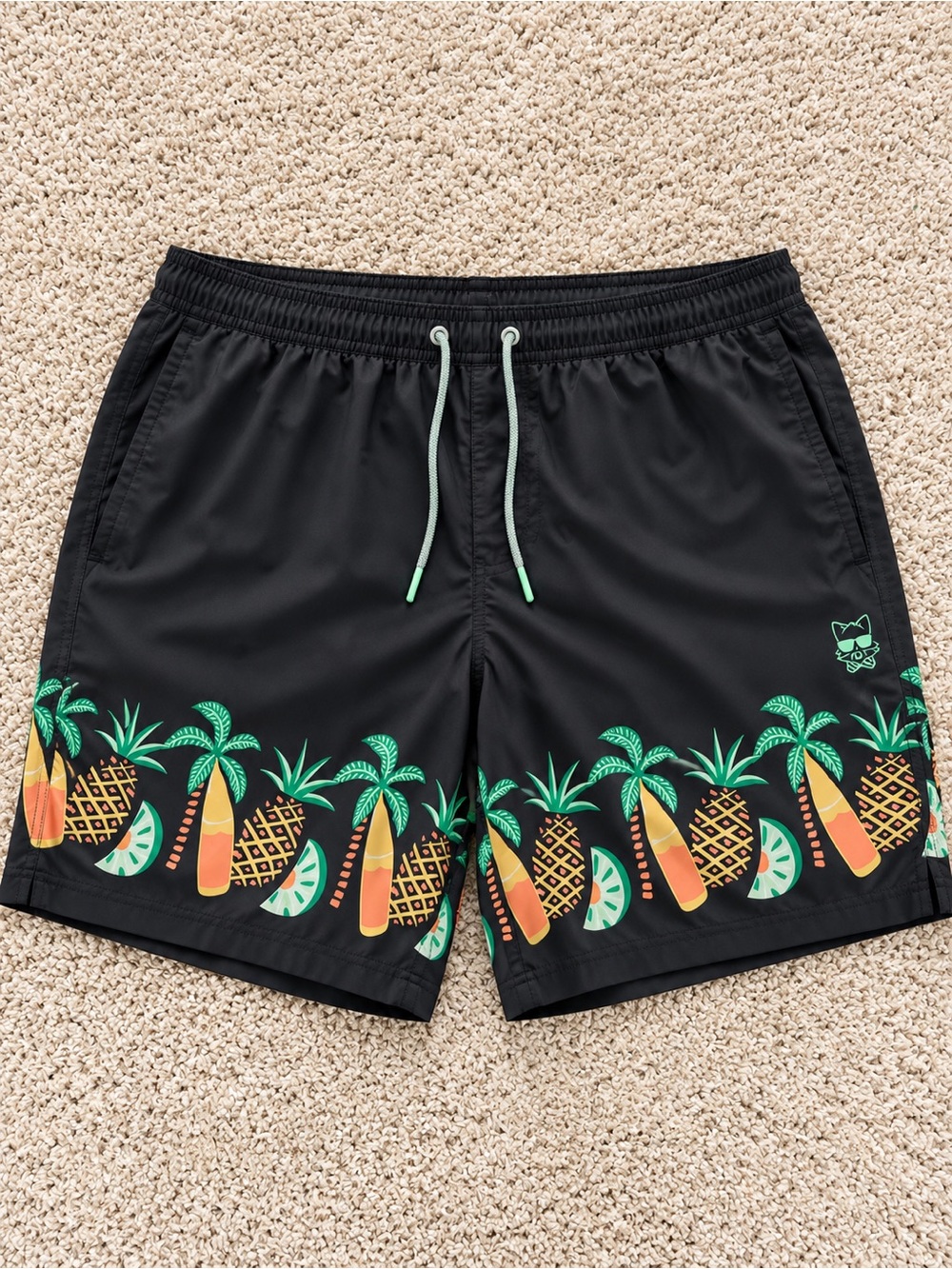Black Pineapple-Print Men's Swim Trunks